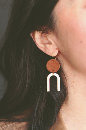 small leather + brass arch earrings