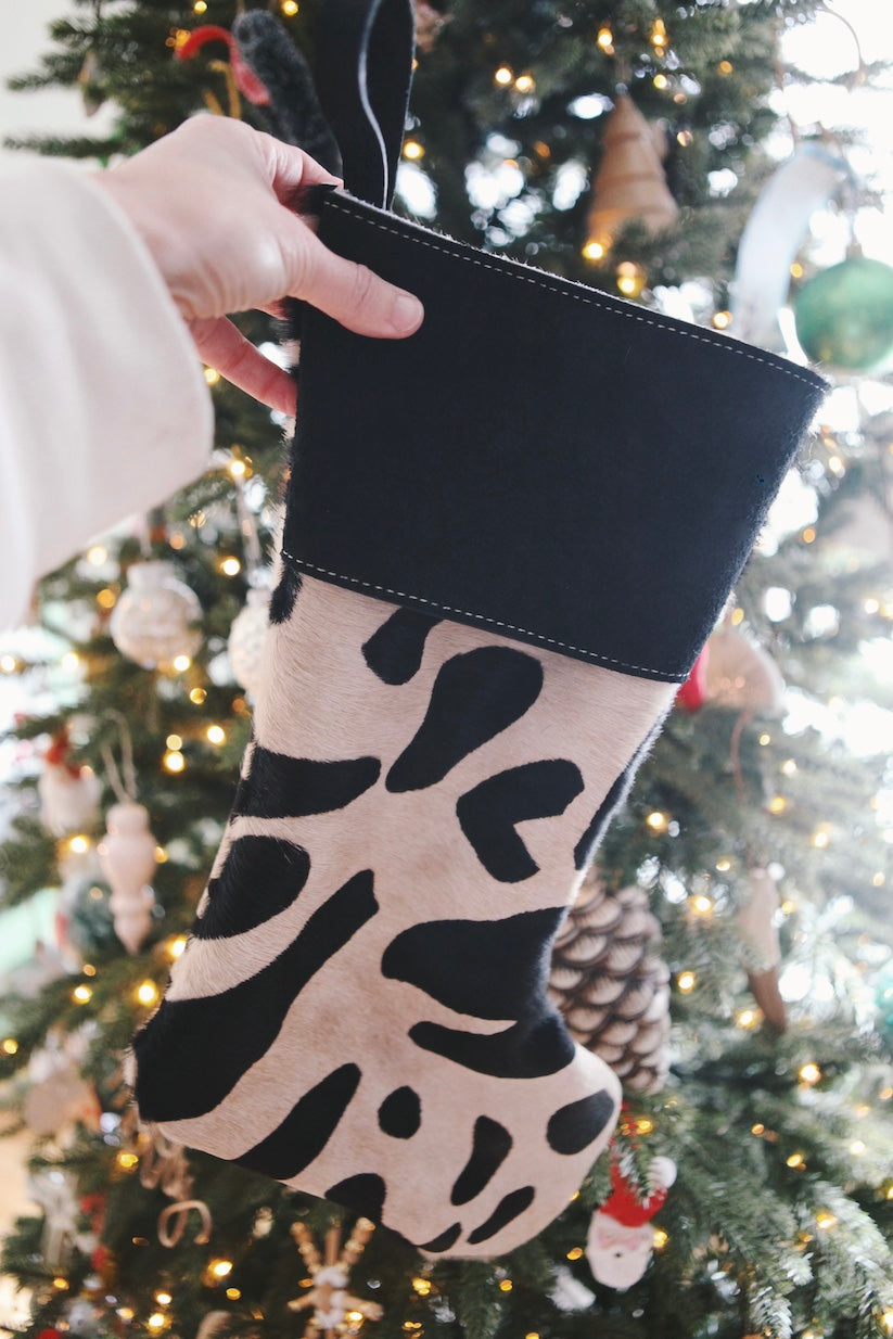 hair on hide stocking set of two, oversized leopard