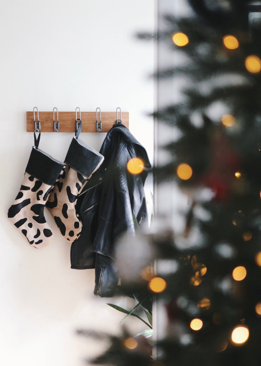 hair on hide stocking set of two, oversized leopard