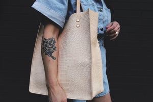 the paneled tote, croc embossed natural