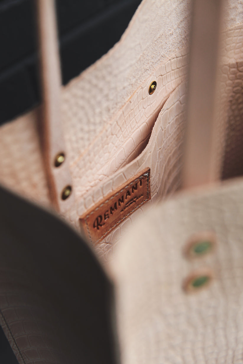 the paneled tote, croc embossed natural