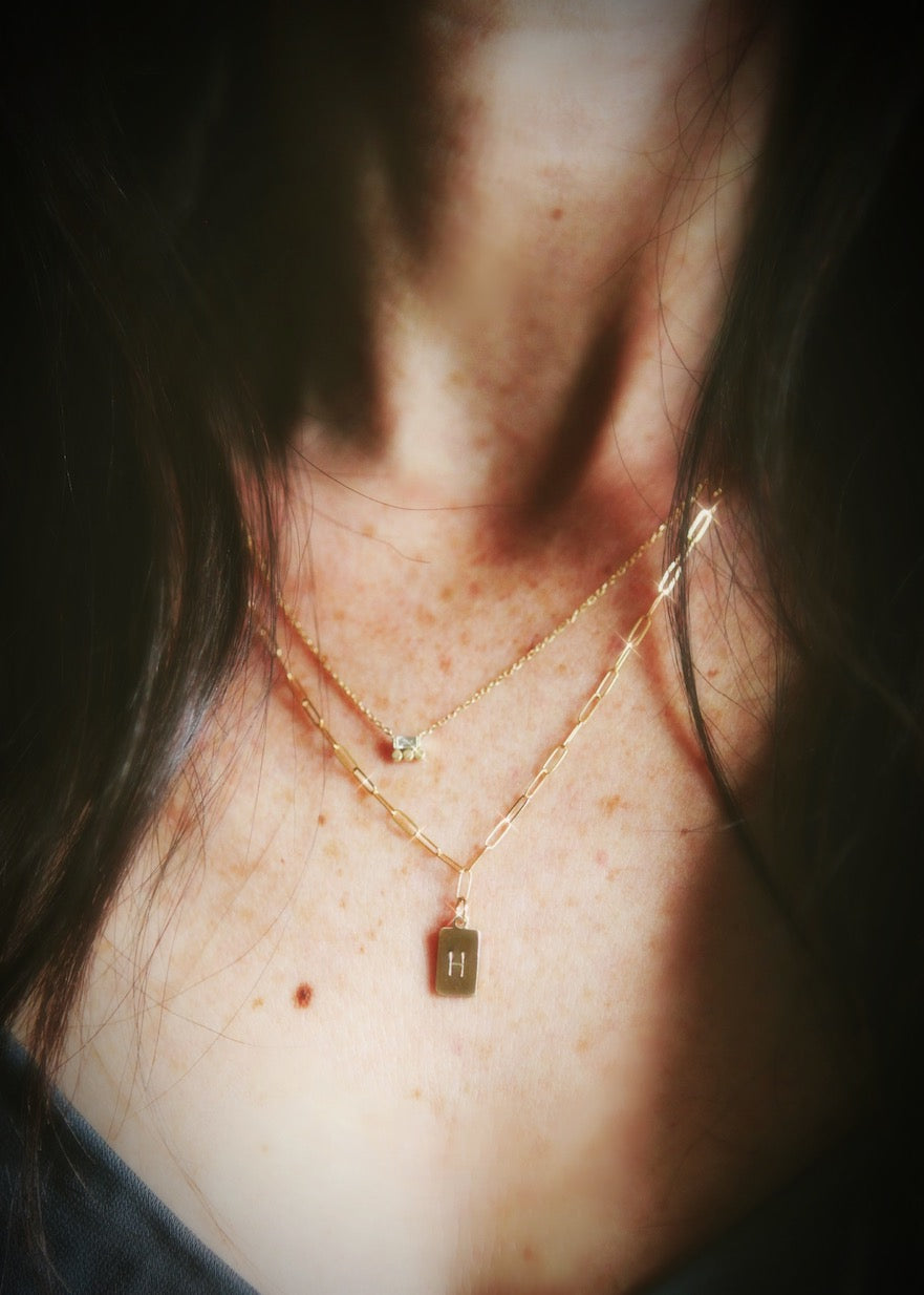 14k gold filled all yours necklace, paperclip chain + mini tags