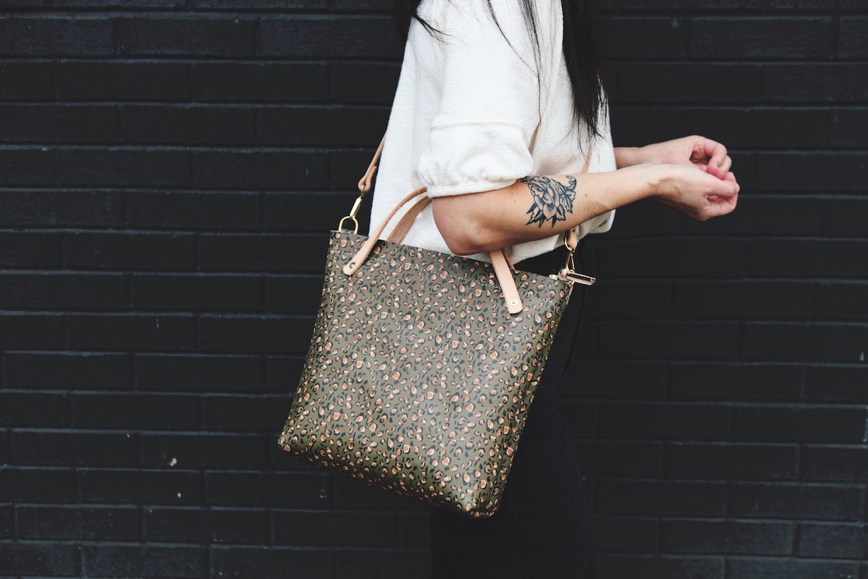 the zippered satchel, olive leopard print