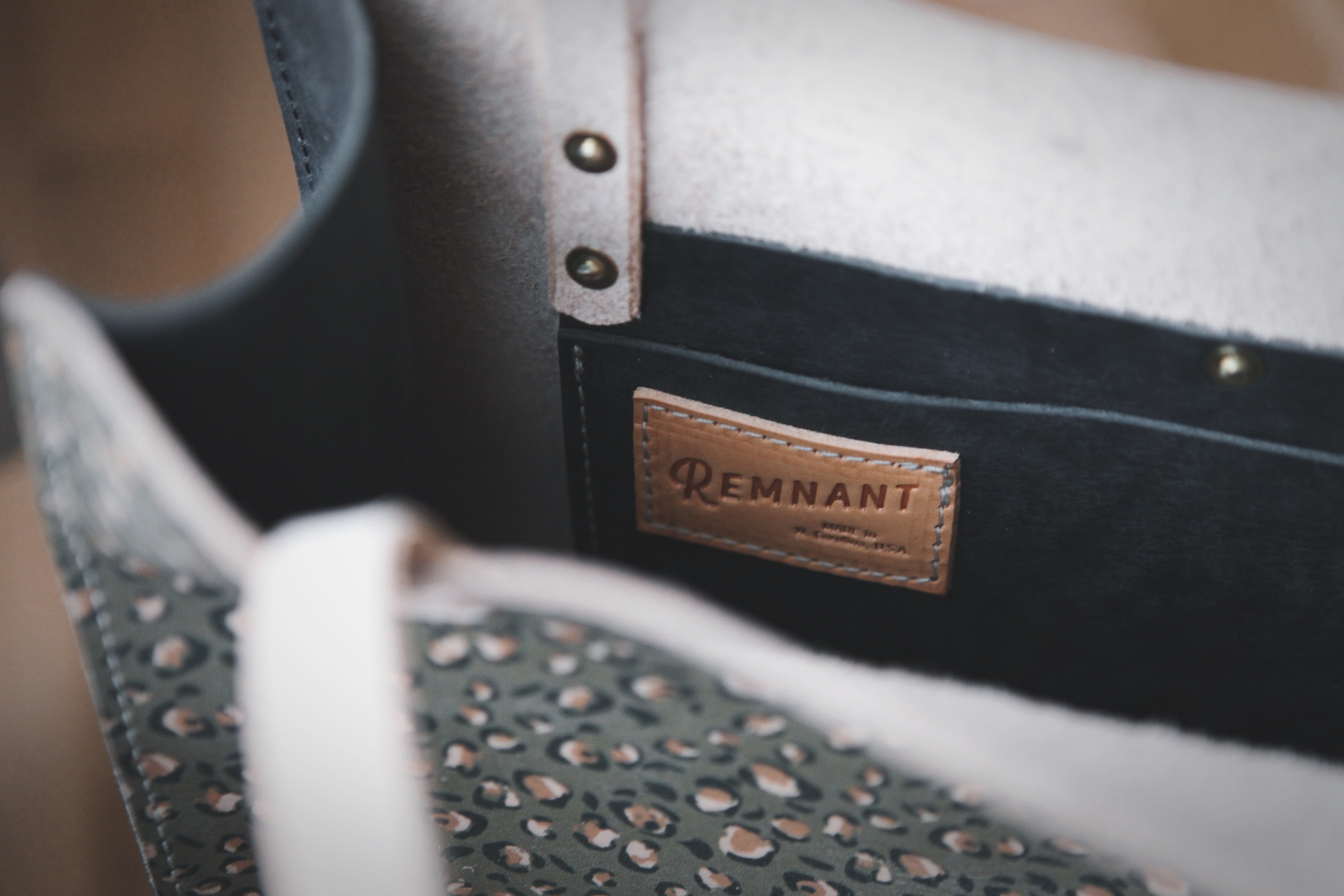 the original tote, oversized leopard black + tan hide – Remnant