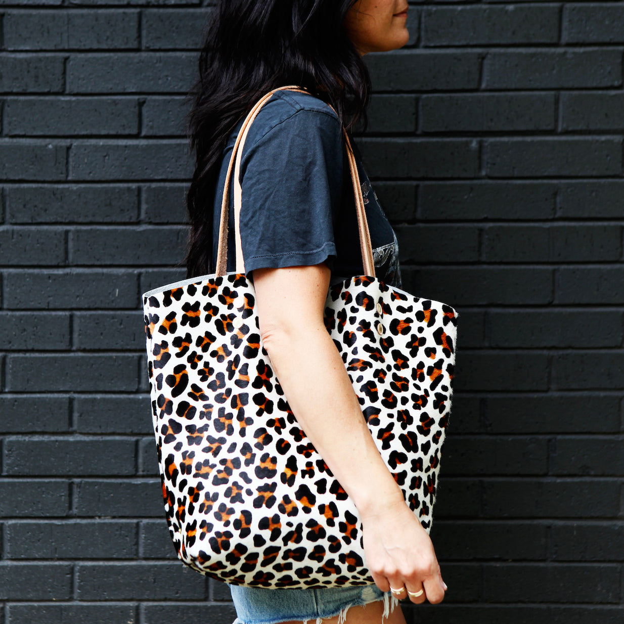 the passage tote, leopard print hair on hide