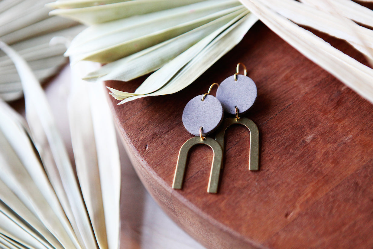 small leather + brass arch earrings