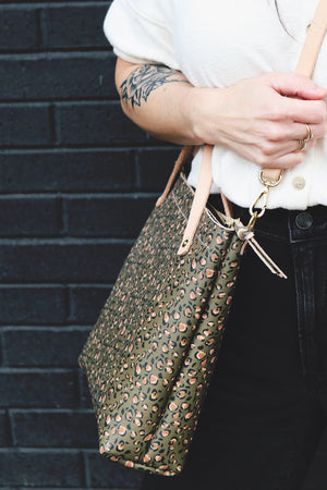the zippered satchel, olive leopard print